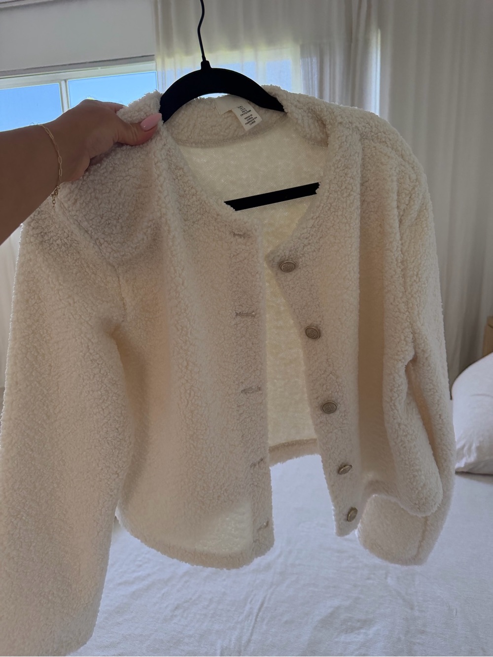 H&M Cream Sherpa Button-Up Jacket